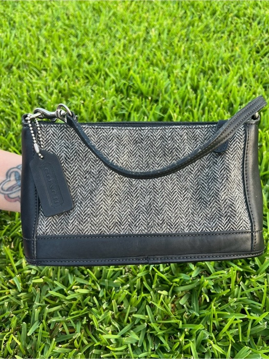 Coach Handbags - Coach Black and Gray Herringbone Wristlet